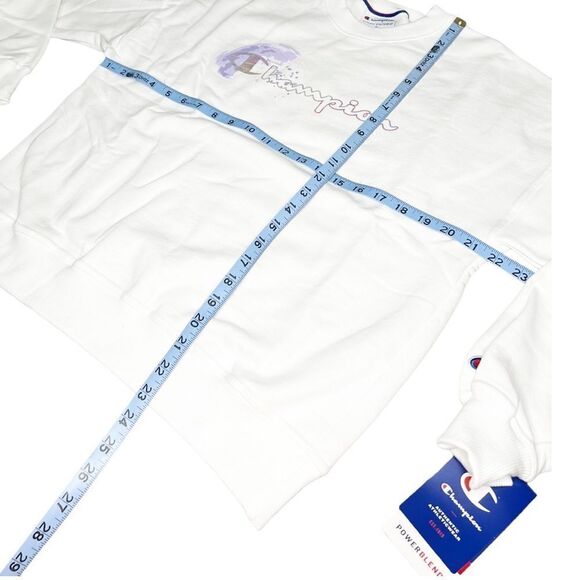 Champion Powerblend Pullover in White with Iridescent Chest Logo - Picture 3 of 7